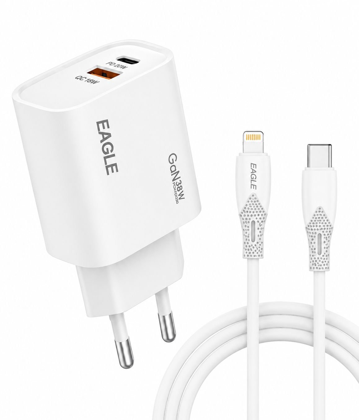 2 EAGLE DUAL PORT CHARGER SET TYPE-C TO LIGHTNING HC11 - Image 1